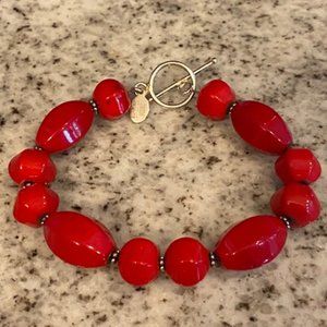Donna Dressler Bracelet, red polished stones and sterling silver.